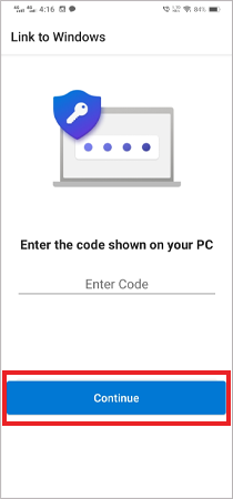 Enter Code and select Continue