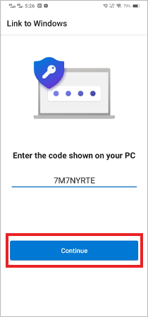 Enter Code and select Continues