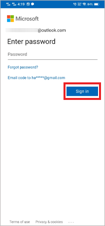 Enter Password then select Sign in